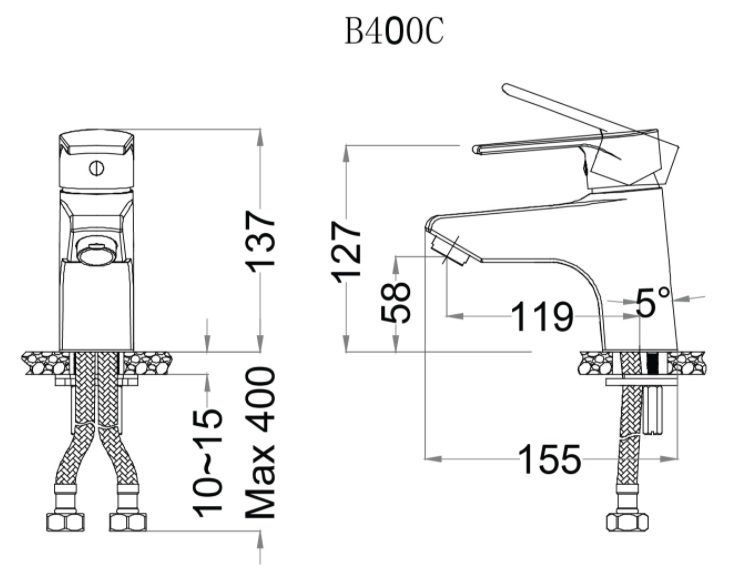 Bản vẽ kỹ thuật vòi lavabo nóng lạnh Caesar B400 C