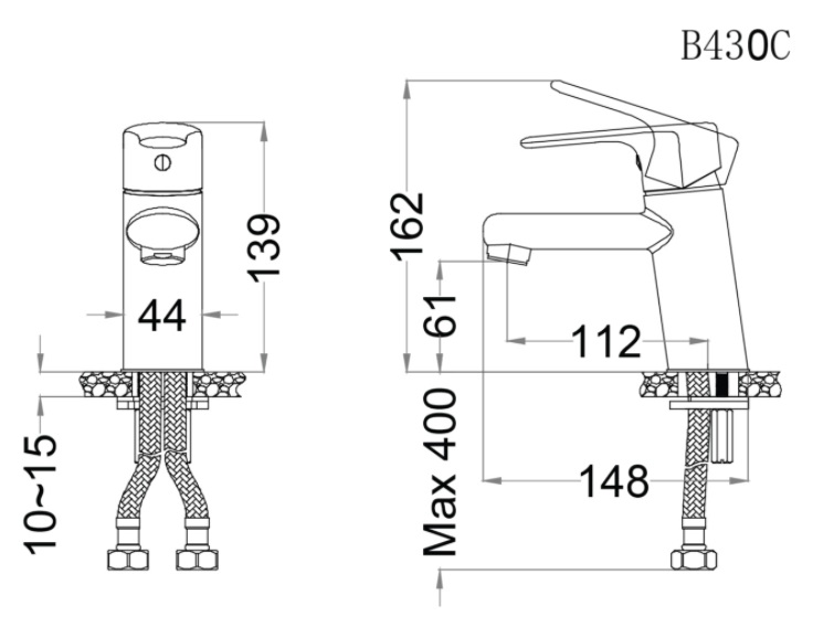 Bản vẽ kỹ thuật vòi lavabo nóng lạnh B430 C