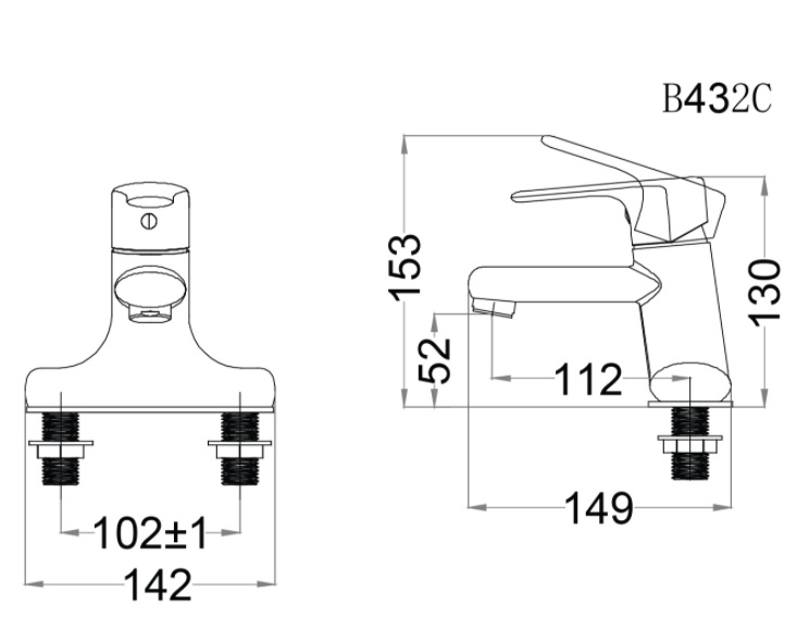 Bản vẽ kỹ thuật vòi chậu lavabo nóng lạnh caesar B432 CP