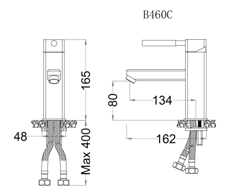 Bản vẽ kỹ thuật vòi chậu nóng lạnh Caesar B 460CU