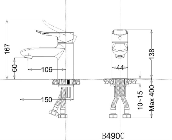 Bản vẽ kỹ thuật vòi chậu lavabo nóng lạnh caesar B490 C