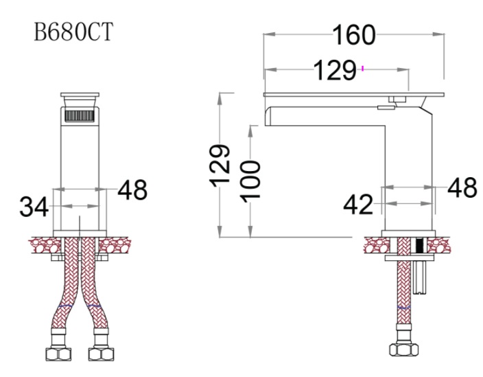 Bản vẽ kỹ thuật vòi chậu nóng lạnh B 680C