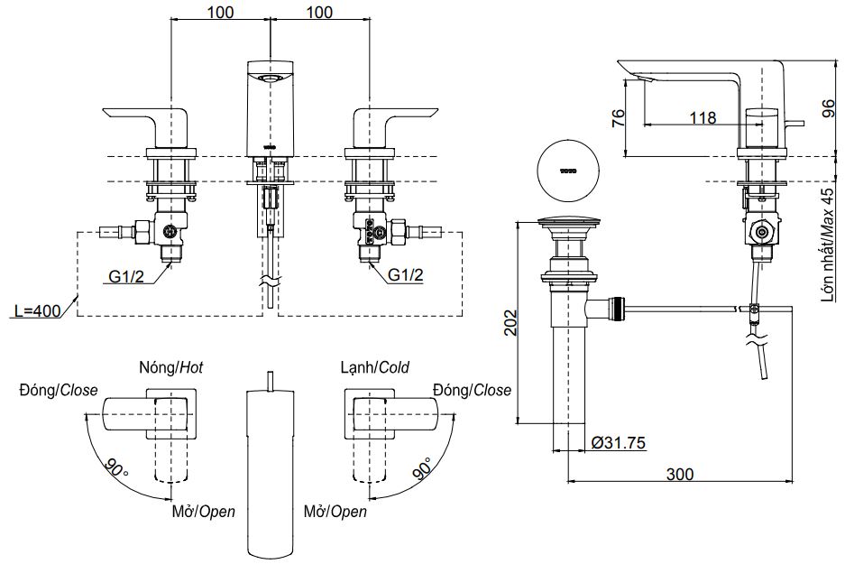 Bản vẽ vòi gắn chậu lavabo TOTO TLG02201B