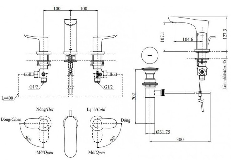 Bản vẽ vòi gắn chậu lavabo TOTO TLG01201BA#PFG