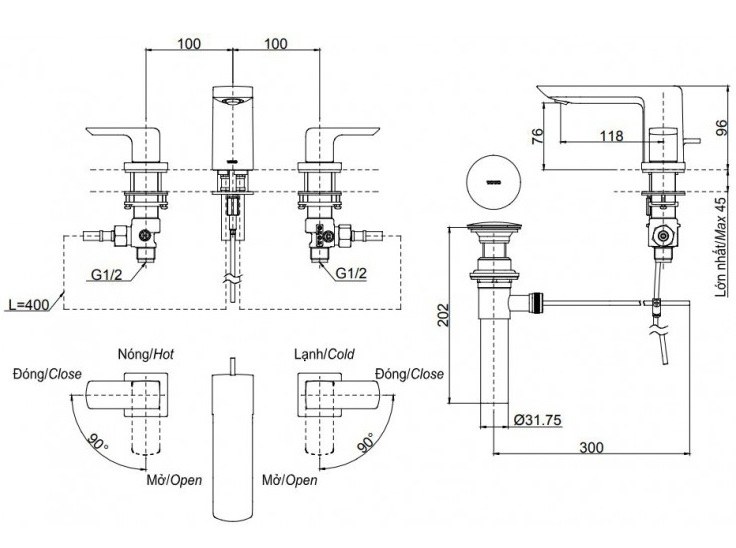 Bản vẽ vòi gắn chậu lavabo TOTO TLG02201BA#PFG