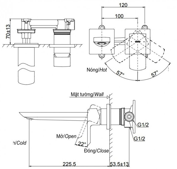 Bản vẽ vòi lavabo TLG02311BB#PFG TOTO gắn tường