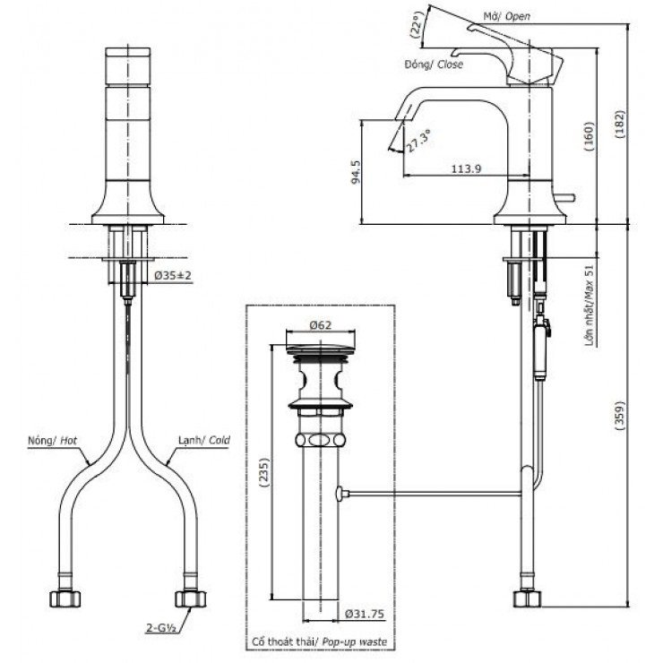 Bản vẽ kỹ thuật vòi lavabo TOTO TLG08301B#PFG