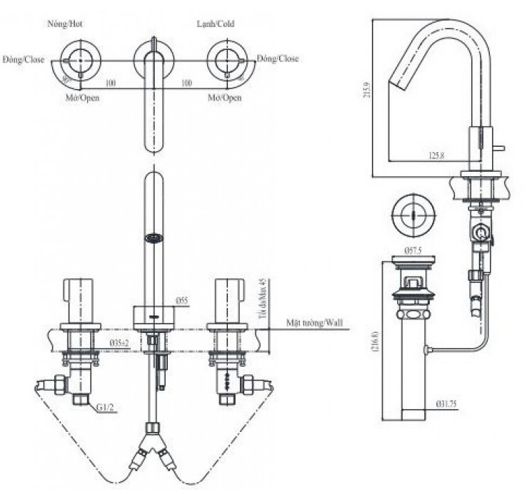 Bản vẽ vòi gắn chậu lavabo TOTO TLG10201BA#PFG