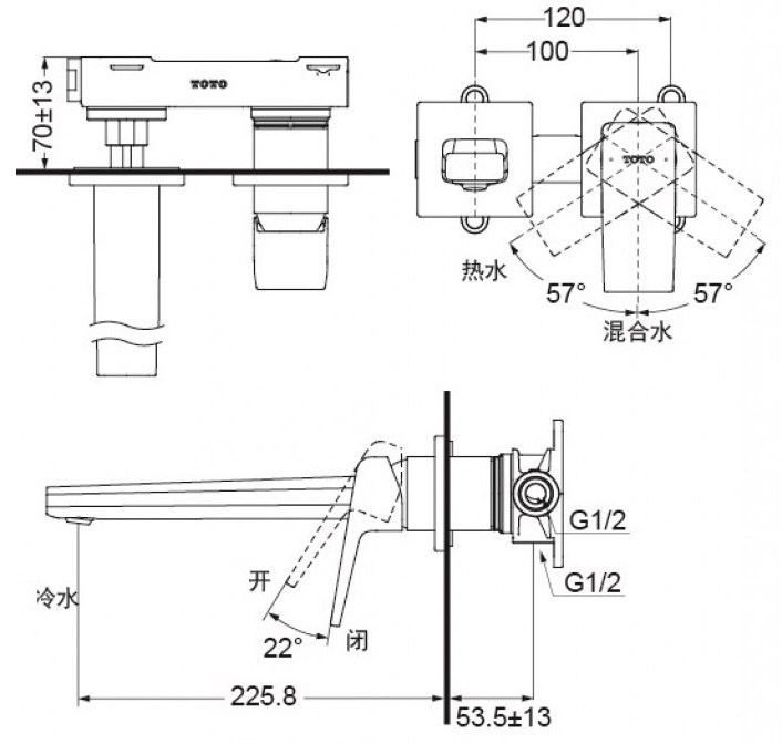 Bản vẽ vòi lavabo TLG10308BB#PFG TOTO gắn tường