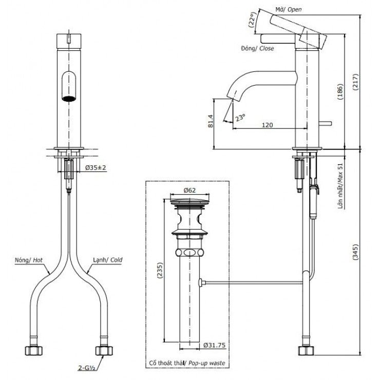 Bản vẽ kỹ thuật vòi lavabo TOTO TLG11301B#PN