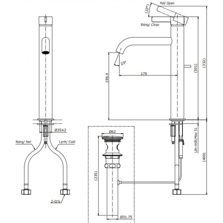 Bản vẽ vòi chậu rửa mặt TOTO TLG11305B#PN