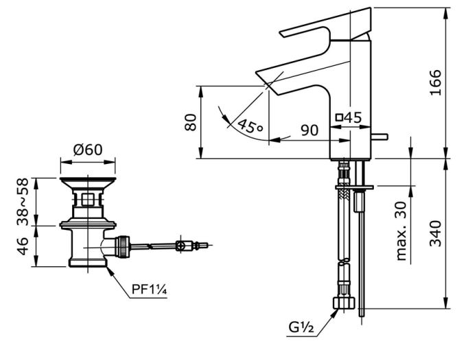 Bản vẽ kỹ thuật vòi chậu lavabo TOTO TX115LI 