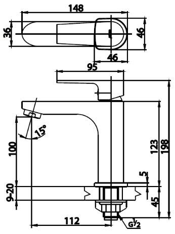 Bản vẽ kích thước vòi lavabo CT1160AN HM Cotto