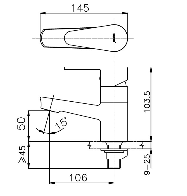 Bản vẽ kỹ thuật Vòi lavabo Cotto CT 1164 AE HM