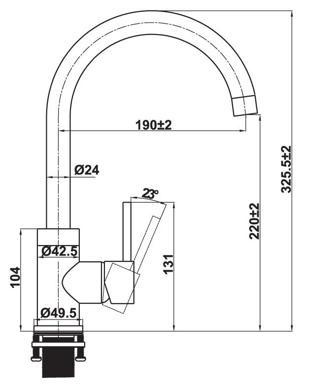 Bản vẽ kích thước vòi rửa chén Hafele 577.55.240 nóng lạnh