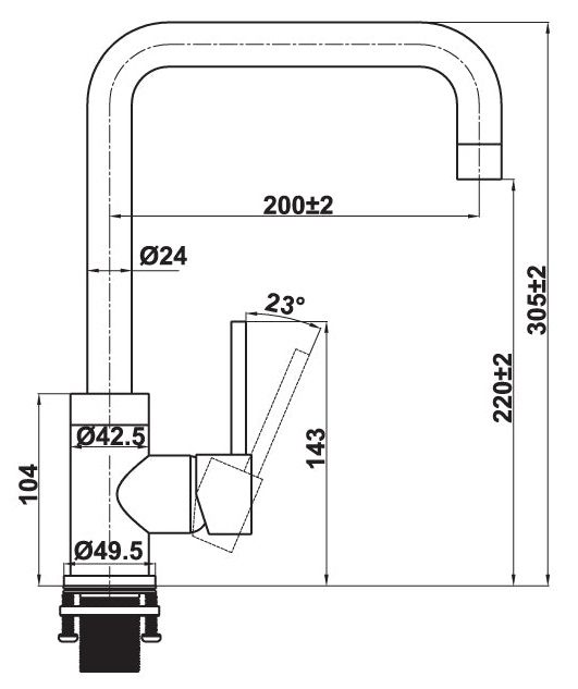 Bản vẽ kích thước vòi rửa chén Hafele 577.55.250 nóng lạnh