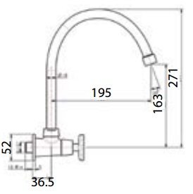 Bản vẽ kích thước vòi rửa chén American WF-T707 lạnh