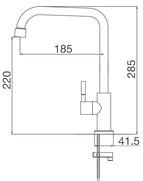 Bản vẽ kích thước vòi rửa chén Malloca K-115 lạnh