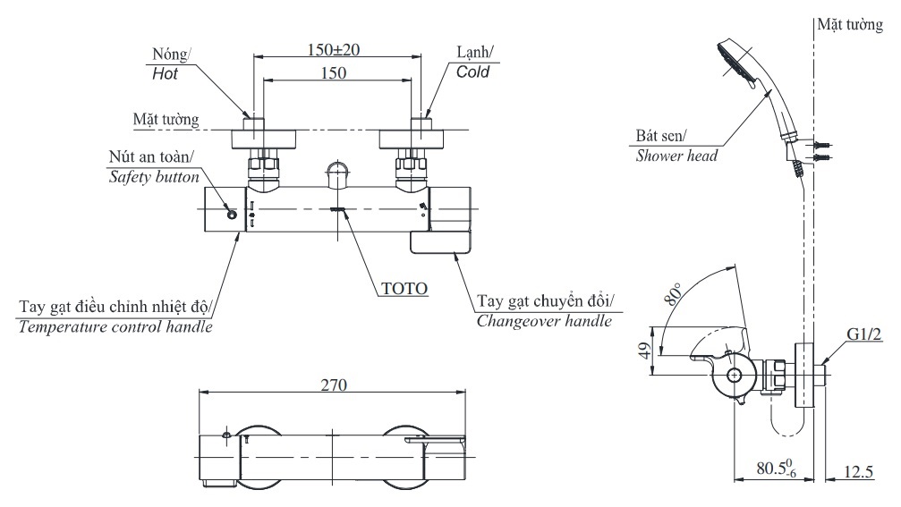 Bản vẽ sen tắm nhiệt độ Nhật TOTO TBV03431V TBW03002B