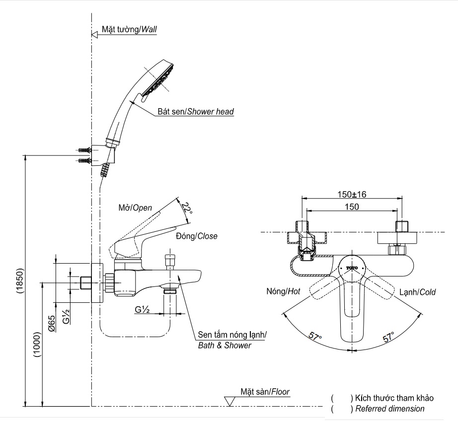 Bản vẽ bộ vòi sen TBG03302V+TBW01008A TOTO