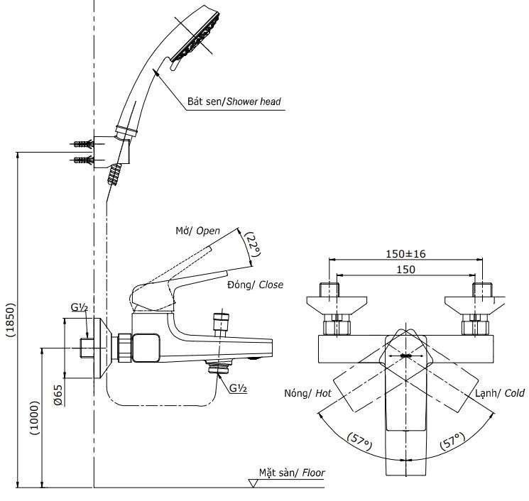 Bản vẽ bộ vòi sen TBG10302V+TBW01008A TOTO