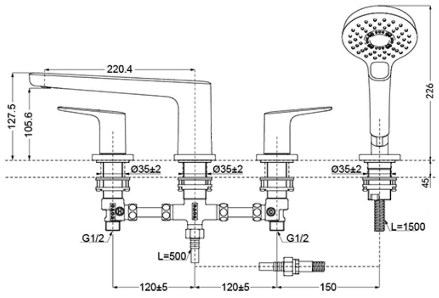 Bản vẽ sen tắm xả bồn TBG03202B