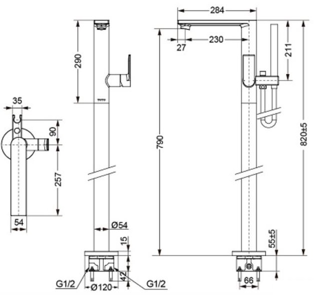 Bản vẽ vòi xả bồn tắm DM359CF TOTO