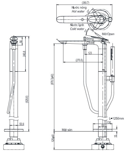 Bản vẽ vòi xả bồn tắm đặt sàn Toto TBP03301A