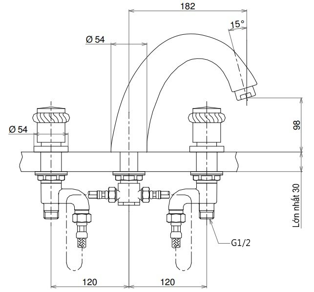 Bản vẽ vòi gắn thành bồn TX430 SRYRN TOTO