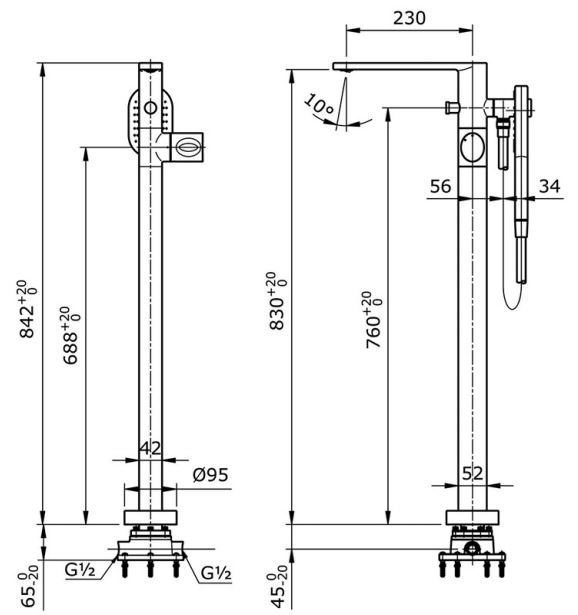 Bản vẽ vòi xả bồn TOTO TX494SQBR