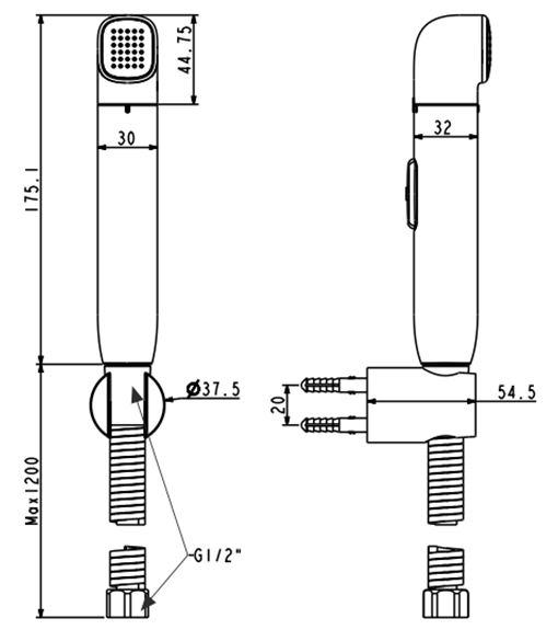 Bản vẽ kích thước vòi xịt TS28B American Standard