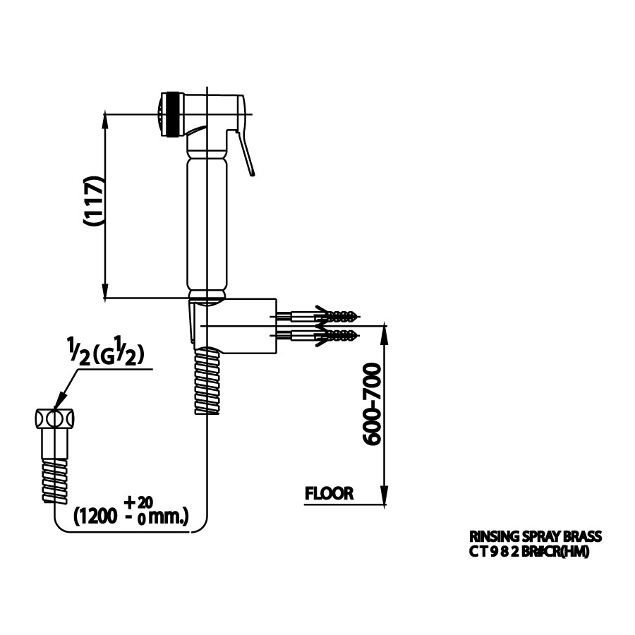 Bản vẽ kĩ thuật vòi xịt CT982BR CR HM COTTO