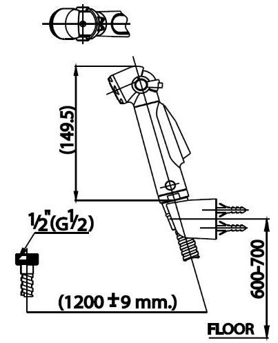 Bản vẽ kĩ thuật kích thước vòi xịt CT980NK#CR(HM) COTTO