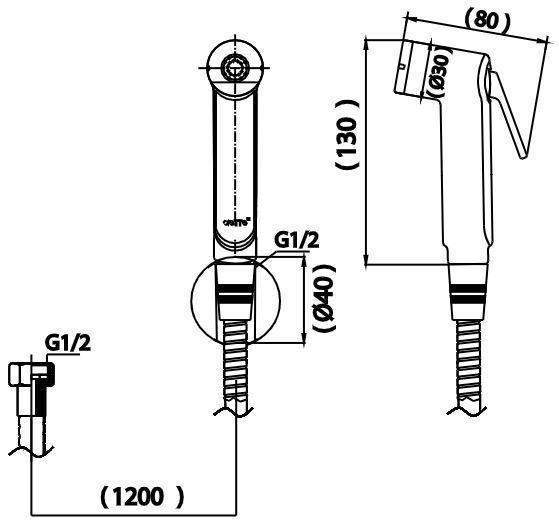 Bản vẽ kích thước vòi xịt vệ sinh CT9912#CR HM Cotto