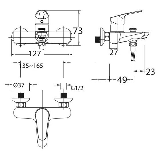 Bản vẽ kích thước vòi hoa sen American Standard WF-0311