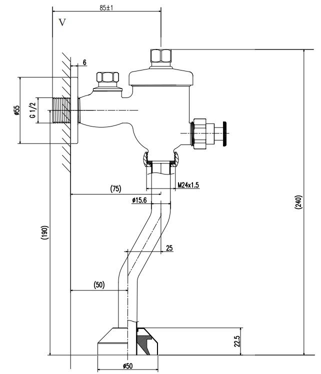 Bản vẽ van xả nhấn Inax UF8V-0.5 Lít