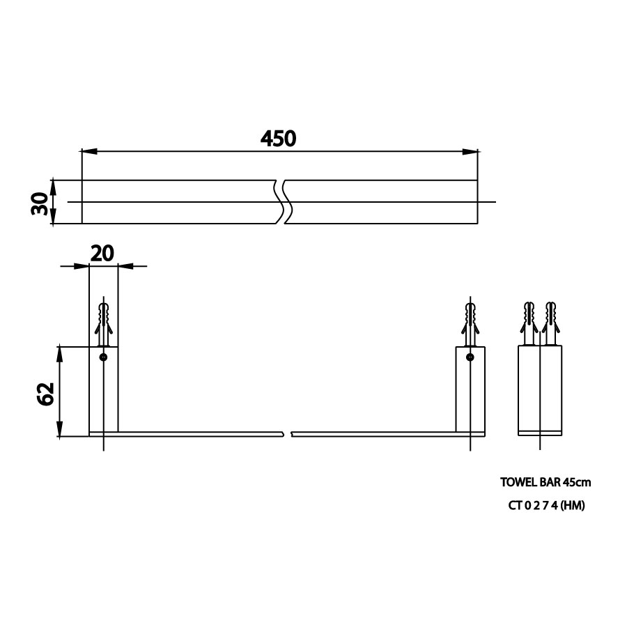 Bản vẽ kĩ thuật thanh vắt khăn CT0274 HM cotto 