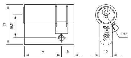 Bảng vẽ kỹ thuật ruột khóa yale 10-0501-0035-00-22-11 một đầu chìa