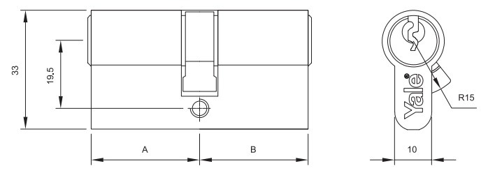 Bảng vẽ kỹ thuật ruột khóa yale 10-0502-3232-00-22-11 hai đầu chìa