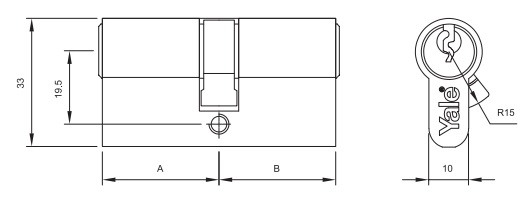 Bảng vẽ kỹ thuật ruột khóa yale 10-0502-4040-00-22-11 hai đầu chìa