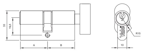 Bảng vẽ kỹ thuật ruột khóa yale 10-0503-3535-CK-22-11 một đầu chìa một đầu vặn