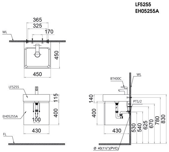 Bộ tủ lavabo Caesar LF5255/EH05255AW Vân Gỗ