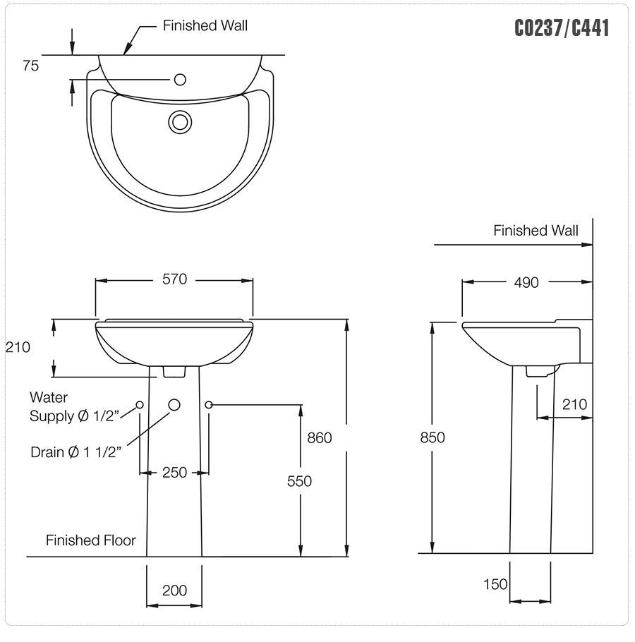 Bản vẽ kỹ thuật Chậu lavabo C0237/C411