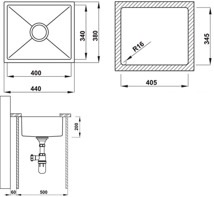 Bản vẽ kích thước chậu bếp Hafele HS20 SSN1S50