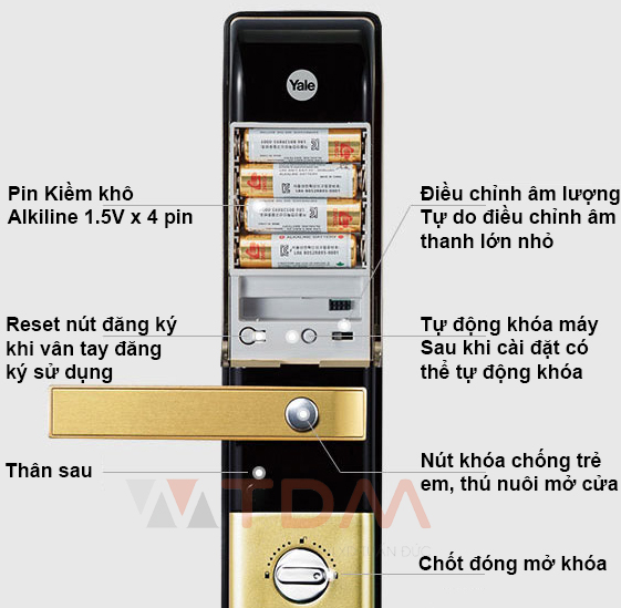 Chi tiết khóa YDM 4109 Gold mặt sau