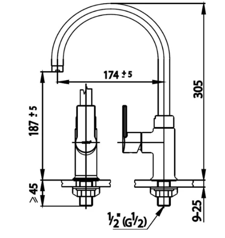 Bản vẽ kĩ thuật vòi chậu bếp CT1117A(HM) COTTO