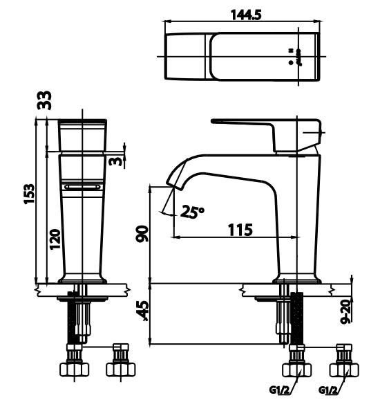 Bản vẽ kích thước vòi chậu rửa mặt Cotto CT2190A