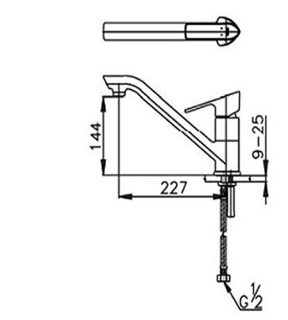 Bản vẽ kĩ thuật vòi gắn chậu bếp rửa chén bát CT526A Cotto