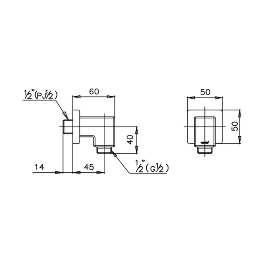 Bản vẽ kích thước cút nối tường Cotto CT622(HM) 