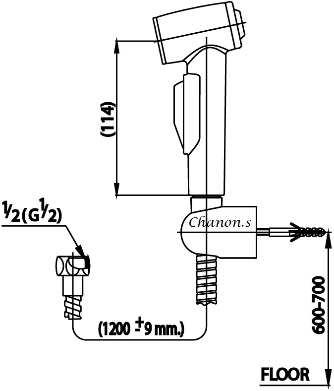 Bản vẽ kic thuật kích thước vòi xịt CT980H#WH(HM) COTTO